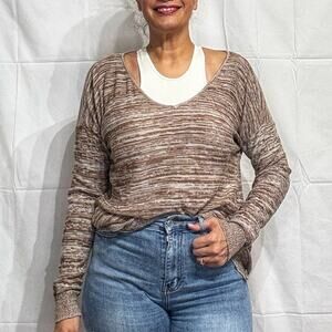 BP Marled Brown V-Neck Sweater Sz S